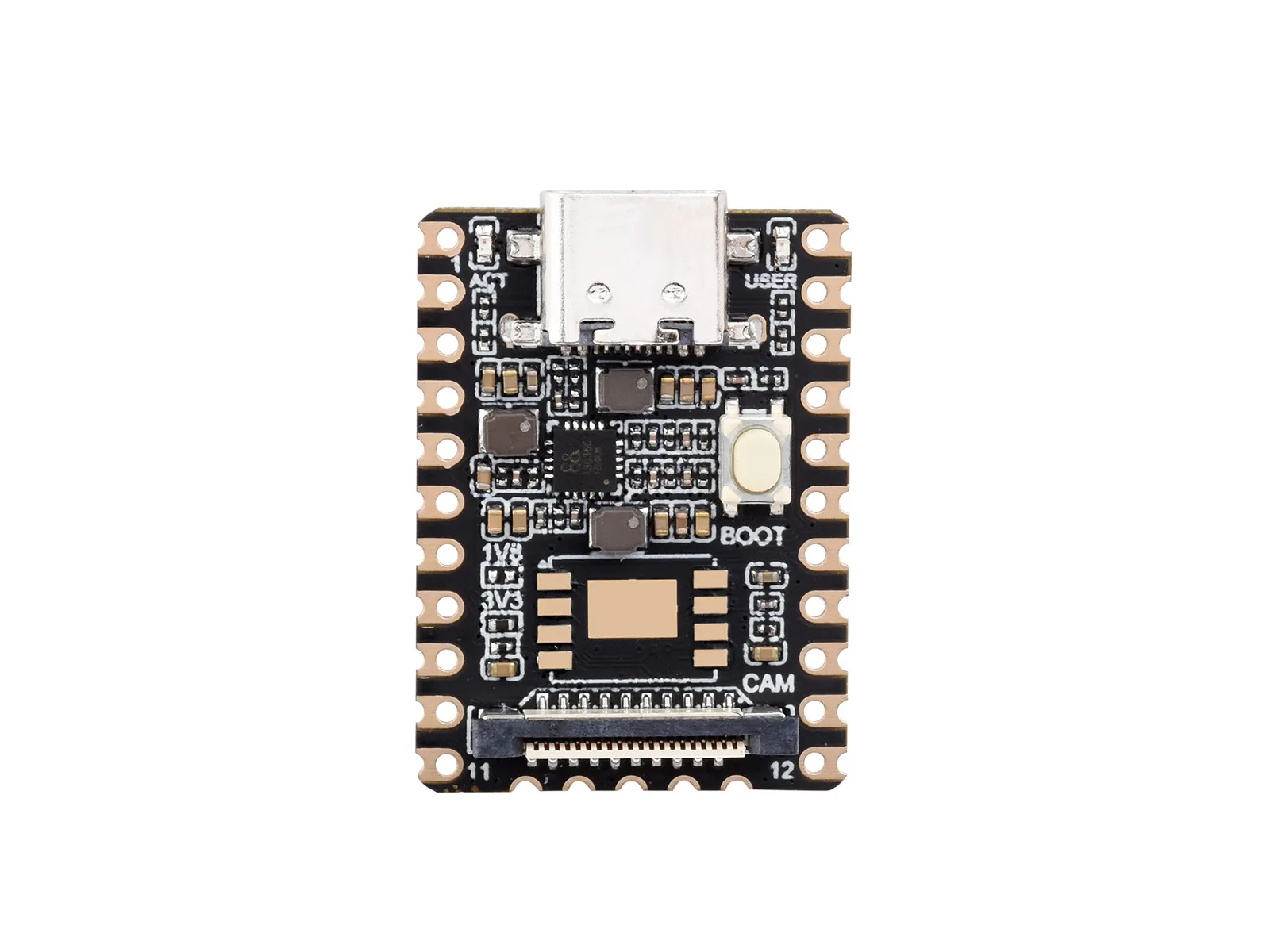 Official Luckfox Pico Mini A top view with USB-C, BOOT button, camera connector and unpopulated NAND footprint